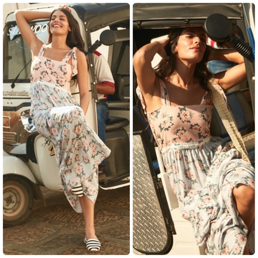 Agua Bendita Helina Zola Floral Maxi Sleeveless Tiered Empire Waist Floral Dress